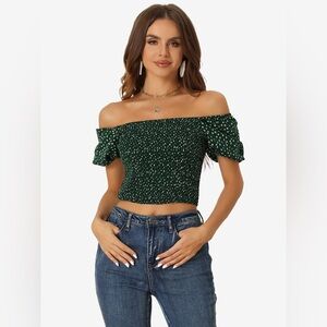 Pacsun Floral Print Smocked Crop Top New Large Green